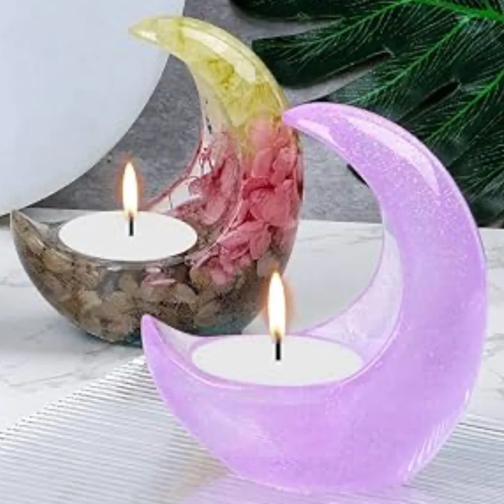 Candle Base 3D Moon Candlestick resin DIY Crystal Resin Half Moon home decor